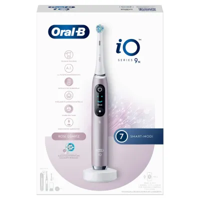Oral-B Elektrische Zahnbürste iO Series 9N JAS22 | Magnet-Technologie | 7 Putzmodi | 2 Aufsteckbürsten | Rose Quartz