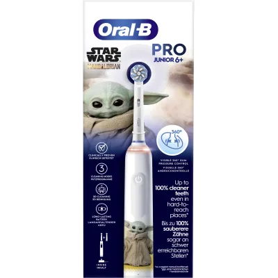 Oral-B Elektrische Kinderzahnbürste Junior Pro Grogu/Star Wars 957196 | Akku | Timer | 3 Putzmodi | Rundkopf | Weiß-Bunt