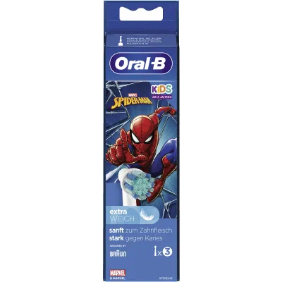 Oral-B Aufsteckbürsten Kids Spiderman 3er Pack | Ersatzbürsten für Kinderzahnbürsten | kompatibel mit Oral-B Kids