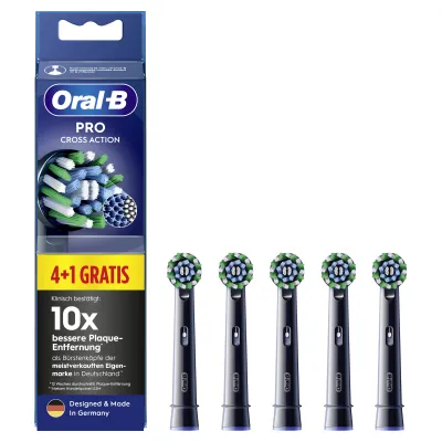 Oral-B Aufsteckbürsten Pro CrossAction 4+1 | Ersatzbürsten für elektrische Zahnbürsten | 5 Stück | Schwarz