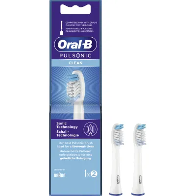 Oral-B Aufsteckbürsten Pulsonic Clean 2er Pack | Ersatzbürsten für Schallzahnbürsten | kompatibel mit Pulsonic | Weiß
