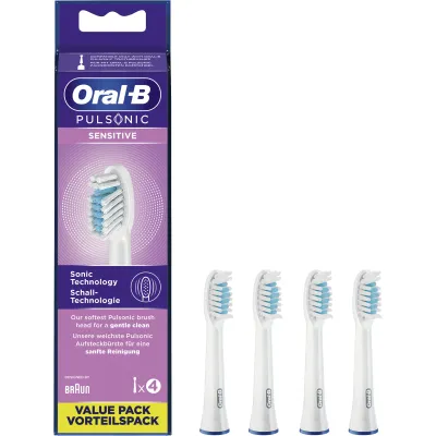 Oral-B Pulsonic Sensitive Aufsteckbürsten 4er | Ersatzbürsten für Schallzahnbürste | sanft | weiß