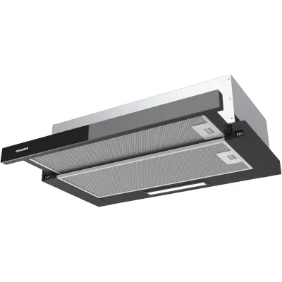 Oranier Schublüfter FLA460 | Flachschirm-Dunstabzugshaube 60 cm | Abluft/Umluft | Schwarzglas | LED | Metallfettfilter