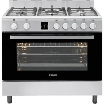 Oranier Koch-Back-Station FZE 1599 | Gas-Elektro Standherd 90cm | 5 Brenner | Elektrobackofen 105L | Edelstahl