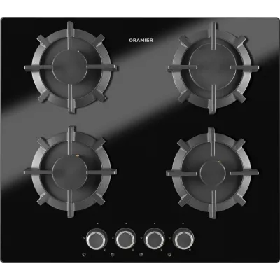Oranier Gaskochfeld GKH590 | 4-flammig | Einbau | 59 cm | Glaskeramik | Erdgas/Flüssiggas umrüstbar | Schwarz
