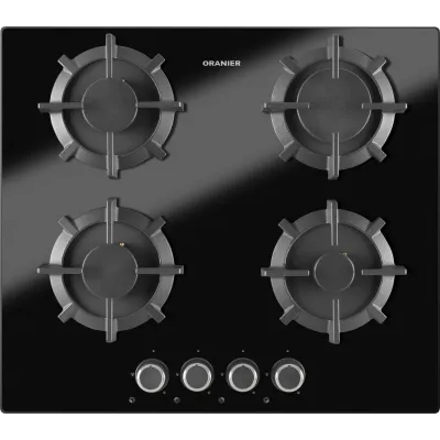 Oranier Gaskochfeld GKH590 | 4-flammig | Einbau | 59 cm | Glaskeramik | Erdgas/Flüssiggas umrüstbar | Schwarz