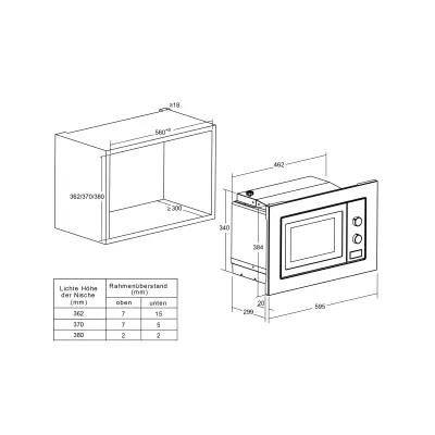 ORANIER Hängeschrank-Mikrowelle HMG360 | Einbau-Mikrowelle mit Grill | 700 W | 1000 W Grill | 17 l | schwarz