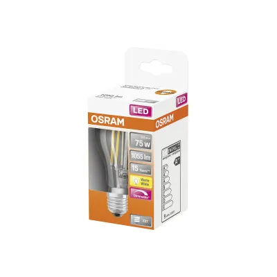 OSRAM LED Birnenlampe 215058 | E27 | 9W ersetzt 75W | dimmbar | 1055 lm | 2700K warmweiß | klar | 15.000h