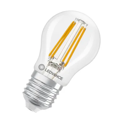 LEDVANCE LED Filamentlampe E27 3,4W 2700K 470lm dimmbar klar | Miniballform | warmweiß | Energieklasse D