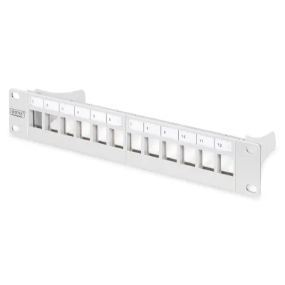 DIGITUS Patchpanel Modular DN-91419 | 12-Port RJ45 Keystone | 10 Zoll 1HE geschirmt | Kat.6A | grau RAL7035