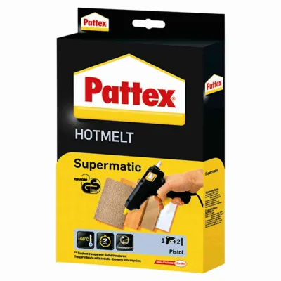 Pattex Heißklebepistole Supermatic PXP06 | 200W Hotmelt | mechanischer Vorschub | Temperaturregelung | 2 Klebesticks