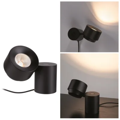 Paulmann LED Tischleuchte 79776 Puric Pane | 3-Stufen Touchdimmer | 300lm 3W | 2700K | Metall/Kunststoff | Schwarz