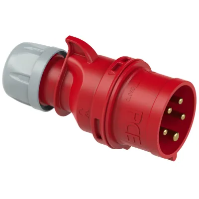 PC ELECTRIC CEE-Stecker 025-6 | 32A 5-polig 400V | IP44 | Schraubklemmen | Kunststoff | Shark Modell | Rot