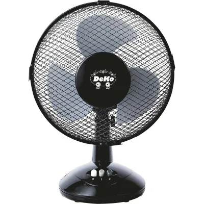 Dekon Design Tischventilator Stratos B236 | 23cm Oszillierend | 2 Stufen | Metallkorb | Neigbar | Schwarz