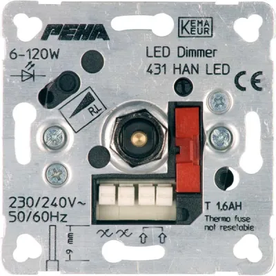 Peha LED Drehdimmer Unterputz | D 431 HAN | 6-60W | Phasenanschnitt | Druck-Aus/Wechselschalter | IP20