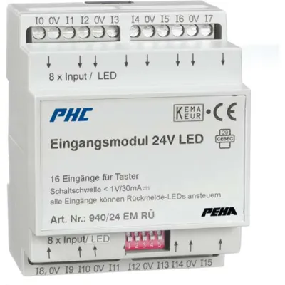Peha Eingangsmodul 940/24 EM RÜ | 24V DC | 16 Eingänge | PHC Bussystem | DIN-Tragschiene | Multicolor