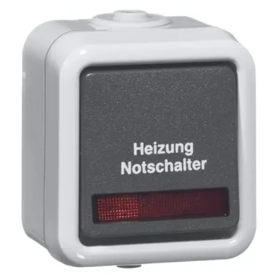 PEHA Heizung-Notschalter D 622 WAB HN | 2-polig | Aufputz | Kontrolllicht | IP54 | 10A 250V | grau | Thermoplast