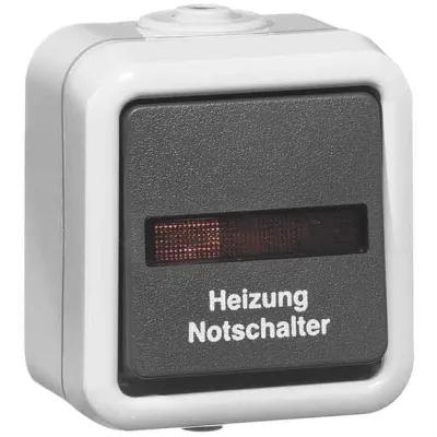 PEHA Heizung-Notschalter D 622 WAB HN | 2-polig | Aufputz | Kontrolllicht | IP54 | 10A 250V | grau | Thermoplast