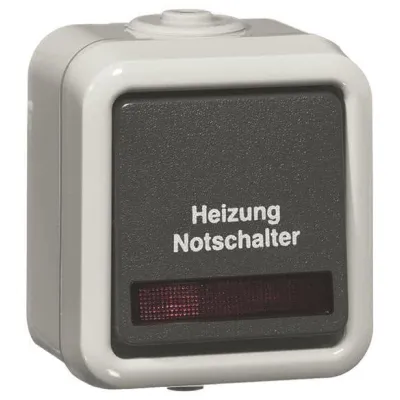 Peha Heizung-Notschalter 626 WAB HN | Aus-/Wechselschalter IP54 | Kontroll-Licht | Aufputz | Steckklemme | grau