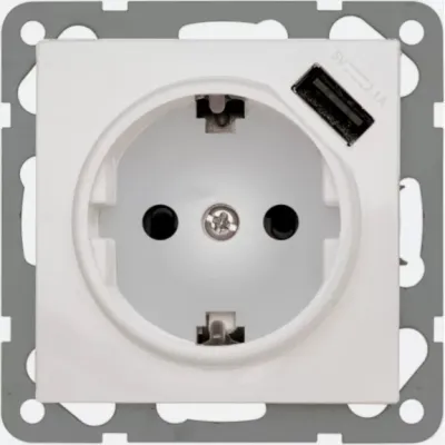 PEHA USB Steckdose D 6511.03 SI | Unterputz | 2-polig 16A 250V | USB Typ A 2,1A | Steckklemmen | Weiß | Thermoplast