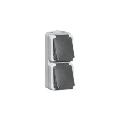 Peha SCHUKO Doppel-Steckdose D 6622 WAB | 2-fach Aufputz | 16A 250V | IP44 | grau | Thermoplast glänzend