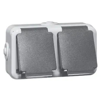Peha SCHUKO Doppelsteckdose D 6632 WAB | 2-fach Aufputz IP44 | 16A 250V | Thermoplast Grau