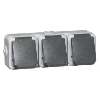 PEHA Schuko Dreifach-Steckdose D 6633 WAB | 3-fach | waagerecht | IP44 | Aufputz | Kunststoff | grau