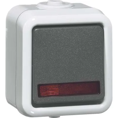 PEHA Wippschalter D 626 WAB GLK | Wechselschalter mit Kontrolllicht | IP54 | Aufputz | 10A 250V | Grau