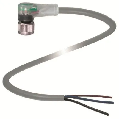 Pepperl+Fuchs Kabeldose M12 gewinkelt V1-W-E2-5M-PUR | 3-polig | Buchse | LED | PUR-Kabel 5m | IP68 | grau