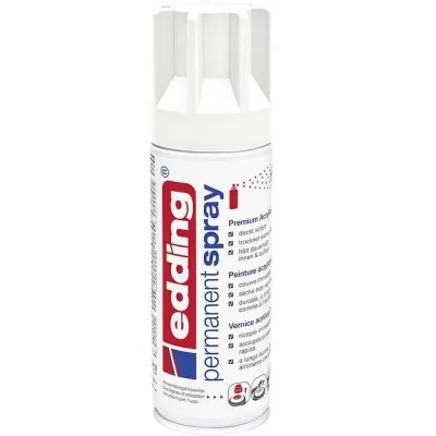 edding Permanent Spray 5200 | Acryllack Spray | schnell trocknend | seidenmatt | verkehrsweiß RAL 9016 | 200 ml