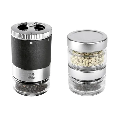 PEUGEOT Pfeffermühle Maestro 41748 | u'Select Pfefferbar Set | 3 Pfeffersorten | 3 Gläser | 11cm | Buchenholz/Edelstahl