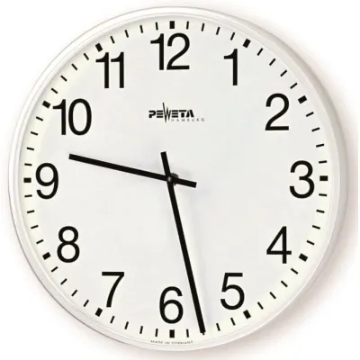 Peweta Nebenuhr 71.271.411 | 12-60V | Innenuhr rund | Ø400mm | arabische Zahlen | Metallgehäuse weiß