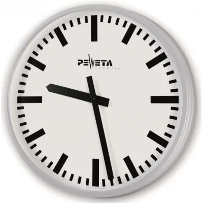 Peweta Nebenuhr 71.350.421 | 12-60V | Innenbereich | Ø 446mm | Balkenzifferblatt weiß | Metallgehäuse silbergrau