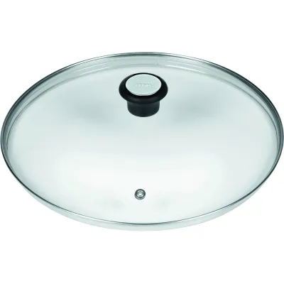Tefal Pfannendeckel 280979 | Glasdeckel 32 cm | Edelstahlrand | Dampföffnung | hitzebeständig bis 180°C | schwarz