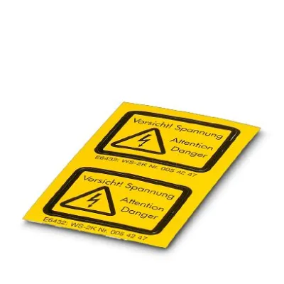 PHOENIX Warnschild WS-2K 1004513 | Klebewarnschild | Vorsicht Spannung | 32 x 26 mm | Kunststoff | gelb/schwarz