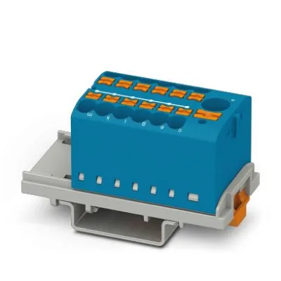 PHOENIX CONTACT | PTFIX 6/12X2,5-NS35 BU | Verteilerblock | 13 Anschlüsse | 24A | 690V | Push-in | 0,14-4mm² | Blau