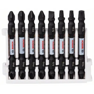 Bosch Bit-Set 2608522344 | Impact Control Doppelklingenbits 8-tlg. | PH, PZ, TX, Schlitz | 65mm | S2-Stahl | Box