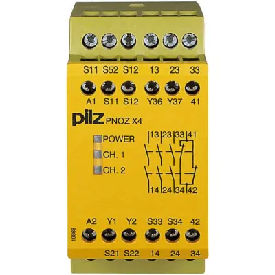 Pilz Sicherheitsschaltgerät PNOZ X4 774738 | Not-Aus 230V AC | 3S 1Ö | Schraubanschluss | Hutschiene