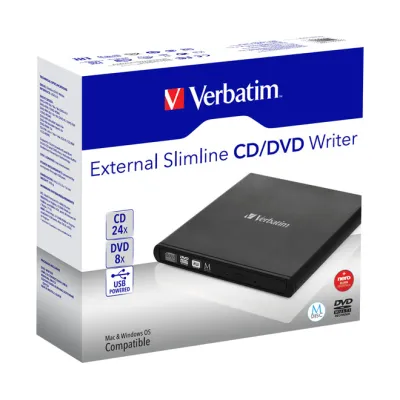 Verbatim Externer DVD-Brenner 98938 | USB 2.0 CD/DVD Writer | Slimline | M-DISC Unterstützung | Nero Software | schwarz
