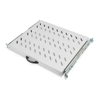 DIGITUS Fachboden DN-19 TRAY-2-600 | 1HE ausziehbar | 600mm Tiefe | 483mm Breite | 25kg | perforiert | grau RAL 7035