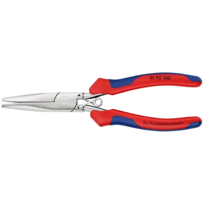 KNIPEX Polsterklammerzange 91 92 180 | Sitzbezug Klammerzange | 185 mm | geschmiedet | 2-Komponenten-Griff | rot/blau