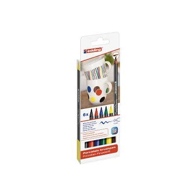 edding Porzellan-Pinselstifte 4200/6S | 6er Set | für Porzellan, Keramik & Glas | wasserfest | 1-4 mm | sortierte Farben