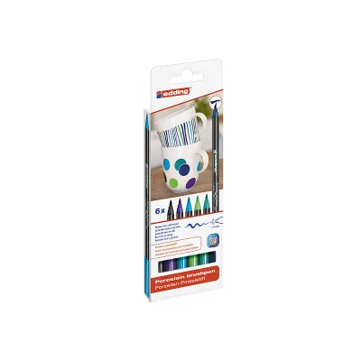 edding Porzellan-Pinselstifte 4200-6-S-099 | 6er-Set | 1–4 mm | spülmaschinenfest | wasserfest | sortierte Farben