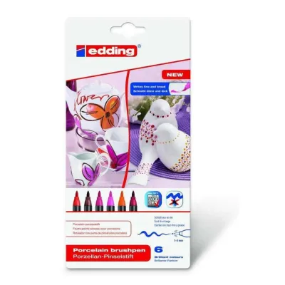 edding Porzellan-Pinselstift Set 4200 | 6er Set | Porzellanmarker | 1-4 mm | spülmaschinenfest | sortierte Farben