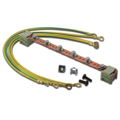 DIGITUS Potentialausgleichsschiene DN-19 EARTH | 220 mm | 6 Anschlüsse | Kupfer | inkl. Erdungskabel | für 19" Schrank