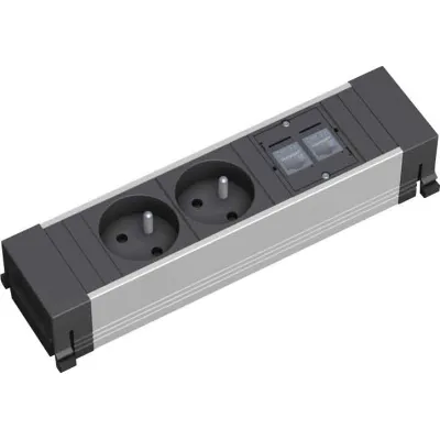 Bachmann Steckdosenleiste 317.103 | Power Frame 2x UTE Frankreich | 2x CAT5e RJ45 | Aluminium | 220mm | schwarz