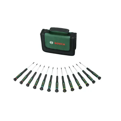 BOSCH Präzisions-Schraubendreher Set 1600A02Z9N | 13-teilig | S2-Stahl | magnetisch | Farbcodiert | Grün/Schwarz