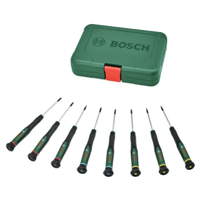 BOSCH Präzisions-Schraubendreher-Set 1600A02Z9M | 8-teilig | Schlitz, Kreuzschlitz, Innensechsrund | magnetisch | Etui