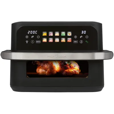 ProfiCook XXL Heißluftfritteuse PC-FR 1313 H | 10L Airfryer | 2 Kammern | 2400W | fettfrei | Sensor Touch | Schwarz