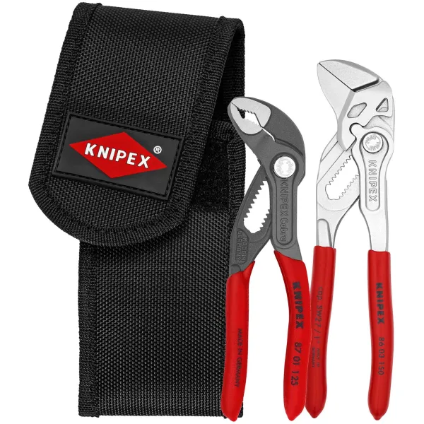 KNIPEX Mini-Zangenset 2-tlg | Zangenschlüssel 150mm | Cobra 125mm | mit Tasche & Gürtelclip